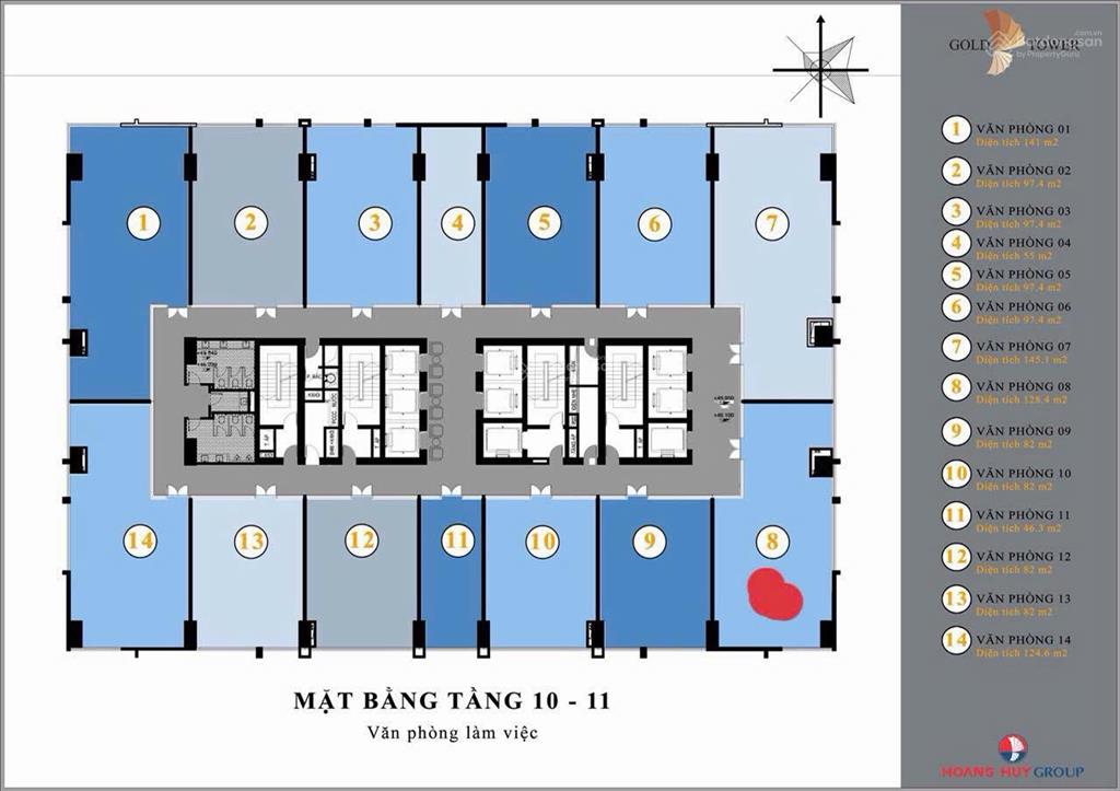 Bán sàn văn phòng tầng 10 diện tích 128m tòa gold tower 275 nguyễn trãi