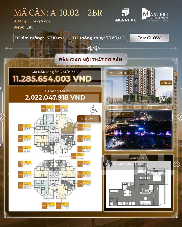 The global city đỗ xuân hợp q2, 2pn giá chỉ 9,8 tỷ do masterise triển khai