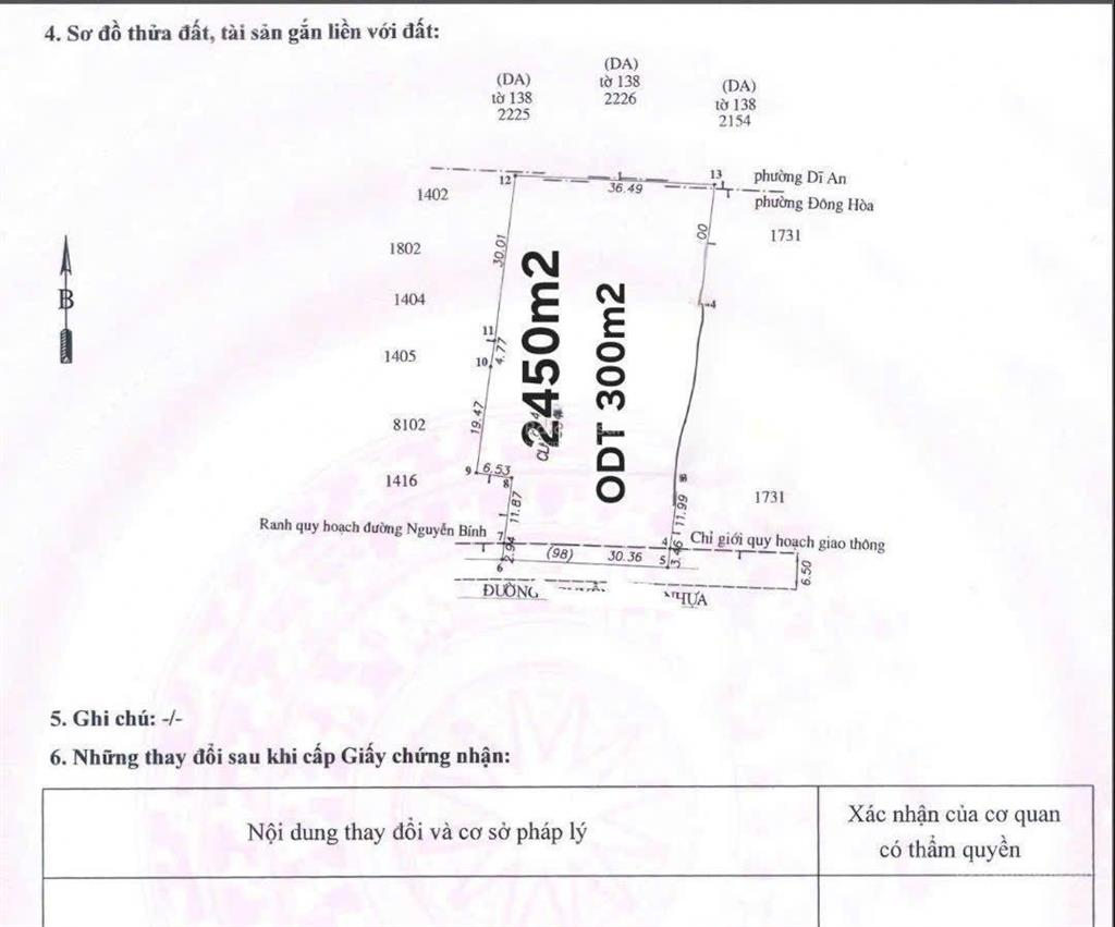 Bán lô đất mặt tiền đường phường đông hòa dĩ an diện tích 2450m2 ngang 32m nở hậu đường n
