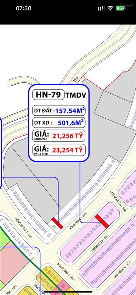 Giỏ hàng độc quyền 2 mt trục 23 &21m ngay cổng chào 157.54m2 dtxd 501.6m2 21.256 tỷ