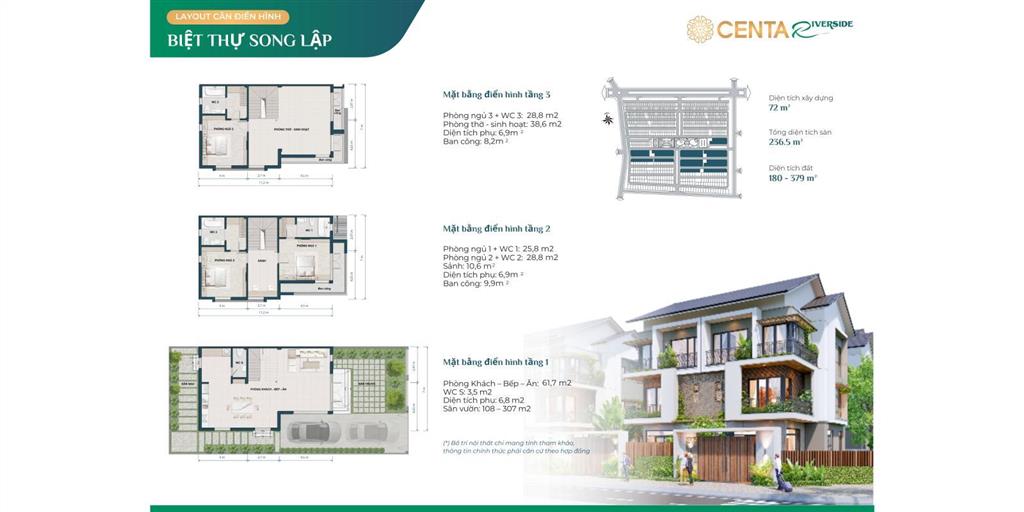 Biệt thự song lập ven sông, 225m2, giá gốc 18.56tỷ, chiết khấu 10%.  ngay thế tài 0916 867 ***