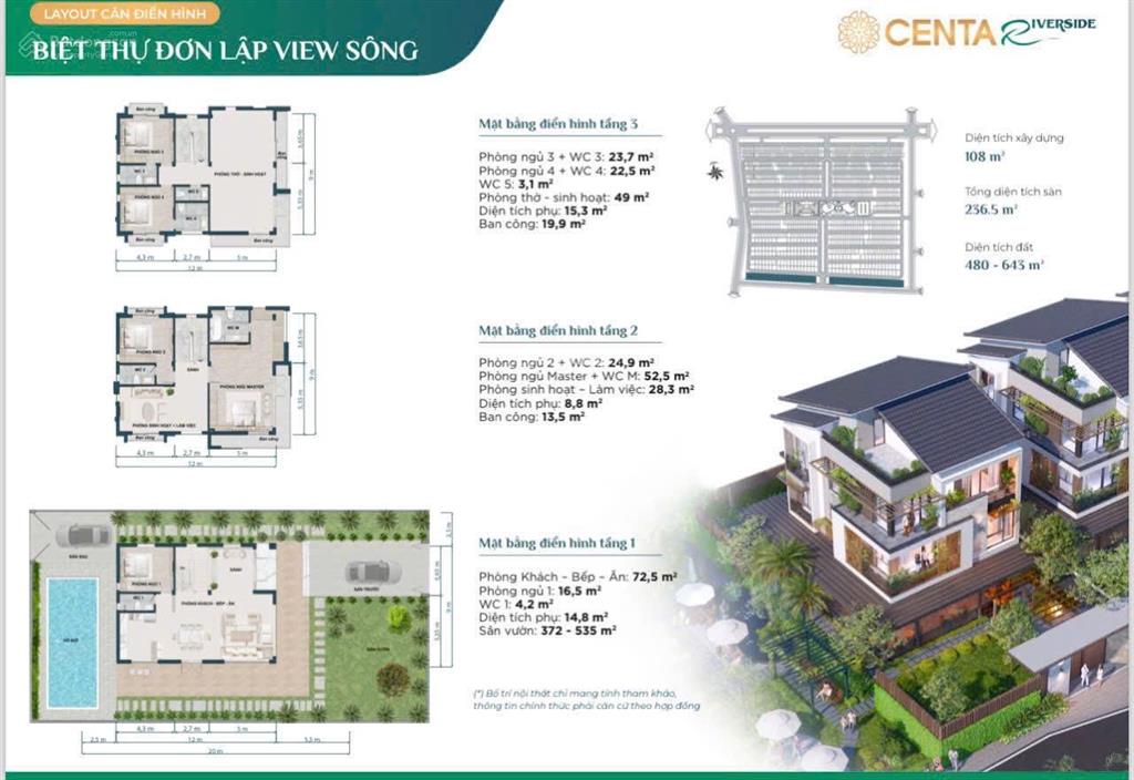 Mở bán dinh thự ven sông dự án centa riverside, 480m2, giá gốc 70 tỷ, ck 10%,  0916 867 ***