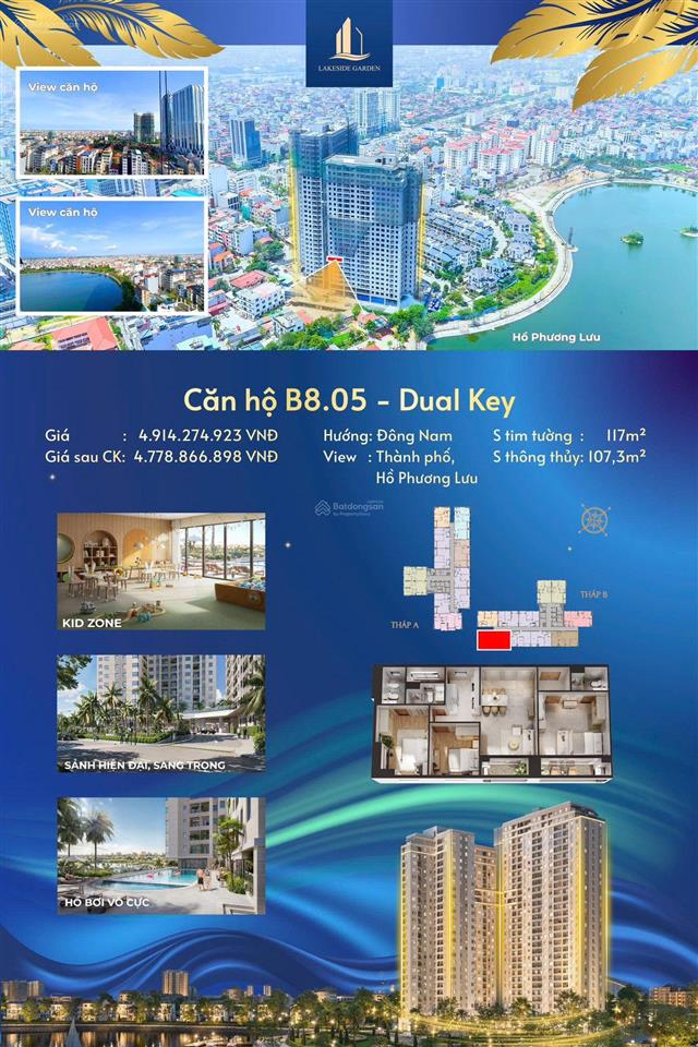 Siêu phẩm view "kép" độc bản dualkey bn.05  3pn  3vs  107,3m2 giá 4,779tỷ lakeside trung tâm hp