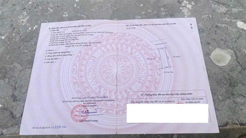 Bán đất tại quang hưng, an lão, hải phòng, 1,05 tỷ, 62m2 đẹp, đường nhựa thôn 6m
