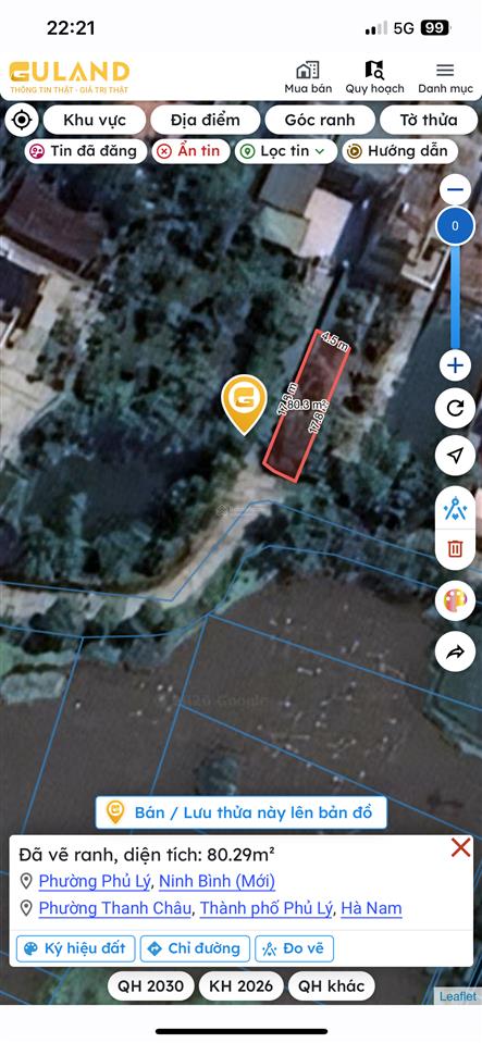 Bán đất tại phường thanh châu, hà nam, giá ưu đãi 1,6 tỷ, diện tích 80m2