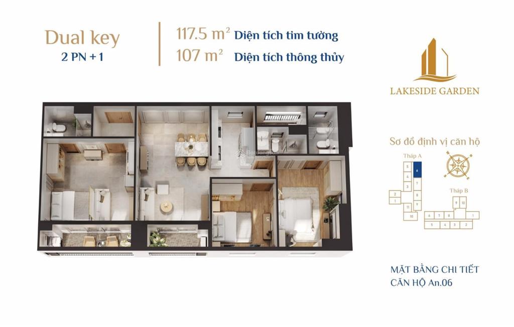 Hàng hiếm  vốn 1.6 tỷ chốt ngay dual key 107m2 view hồ & phố! mua 1 được 2