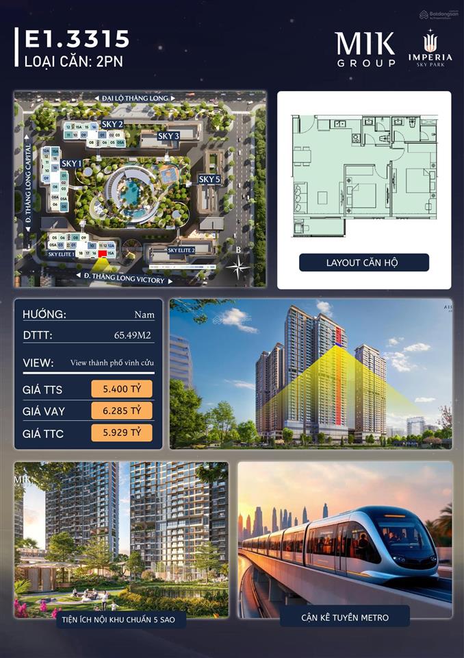 0975 897 *** đón sóng hạ tầng phía tây hà nội với căn 2pn2wc imperia sky park chỉ 5,4 tỷ cạnh metro 5