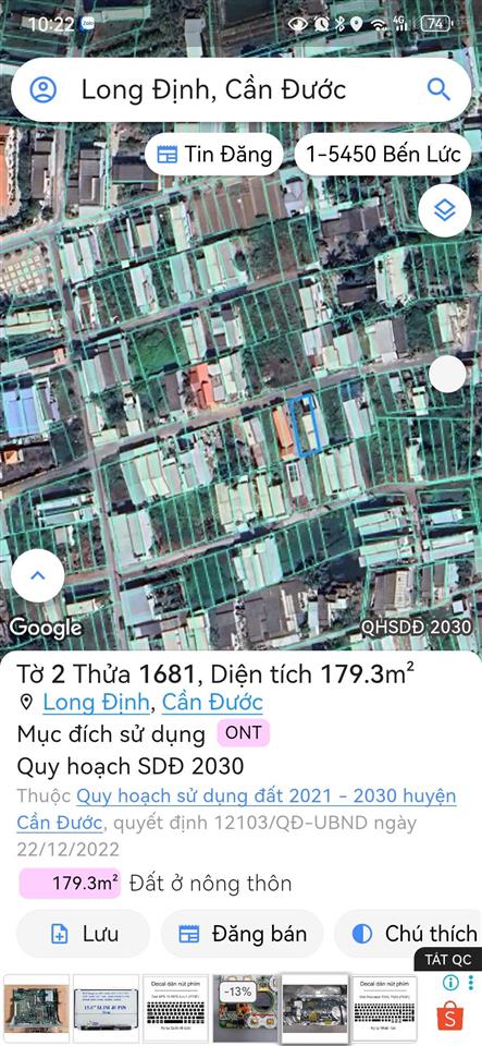 Bán đất tại xã long định, 2,2 tỷ, 179,3m2, giá tốt, uy tín