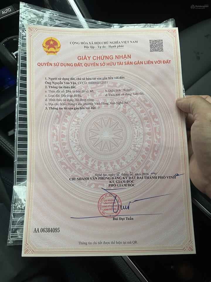 Bán đất 76m2 phường vinh hưng (nghi liên) mặt tiền 5m lối 2 đường hoàng hanh