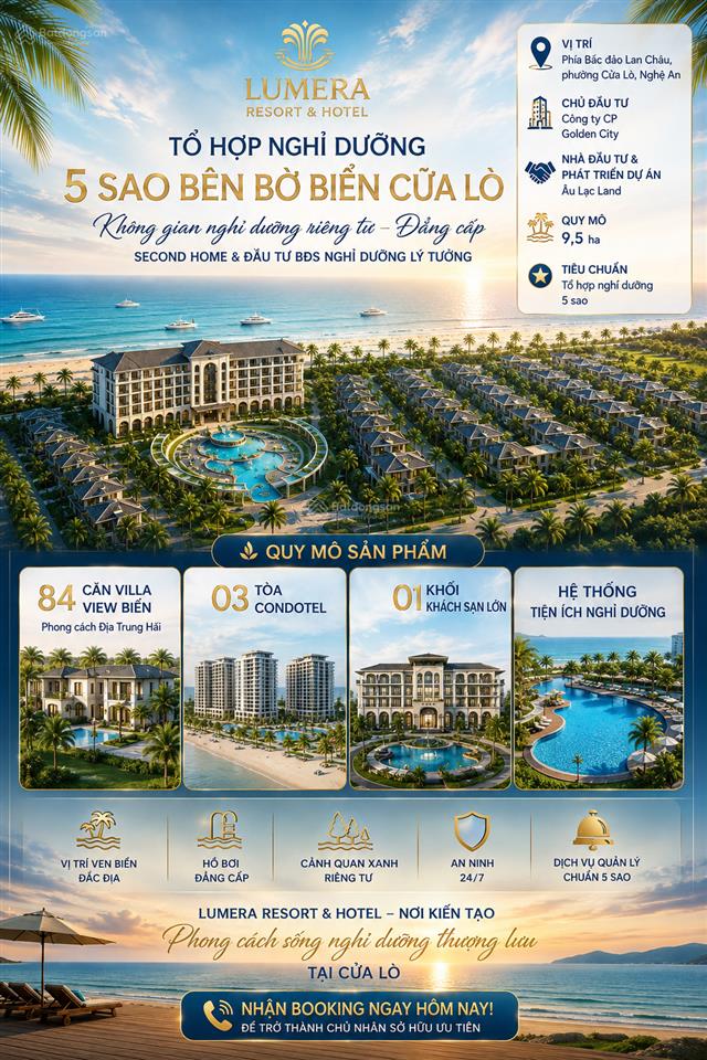 Nhận booking lumera resort & hotel cửa lò tổ hợp nghỉ dưỡng 5 sao condotel tại cửa lò