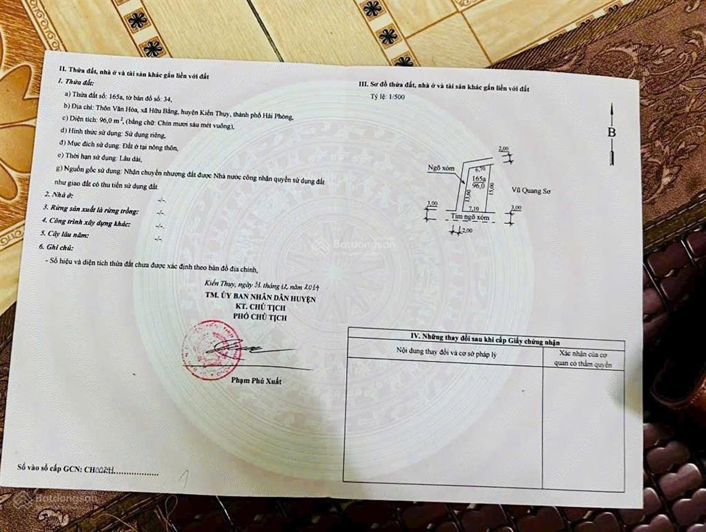 Bán đất văn hoà  hữu bằng  kiến thụy  hải phòng | ngõ ô tô | đầu tư sinh lời