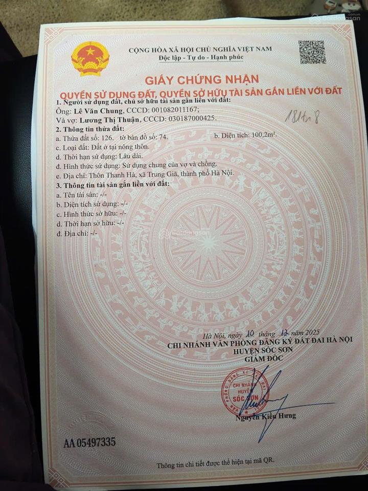 Thanh hà trung giã 100m2 đất đẹp, giá 17tr/m2 cơ hội sở hữu lô đẹp
