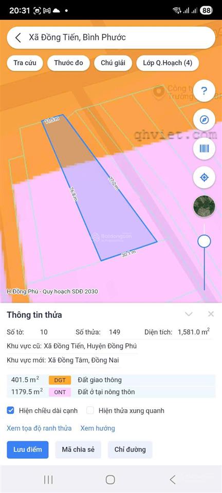 Bán 1581m2 đất mặt tiền đường quốc lộ 14 xã đồng tiến, huyện đồng phú shr chính chủ
