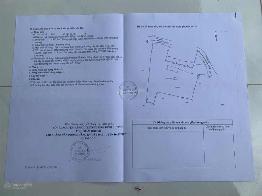 Bán 6820m đất ở xã thanh an, huyện dầu tiếng, tỉnh bình dương cũ giá 23,5 tỷ