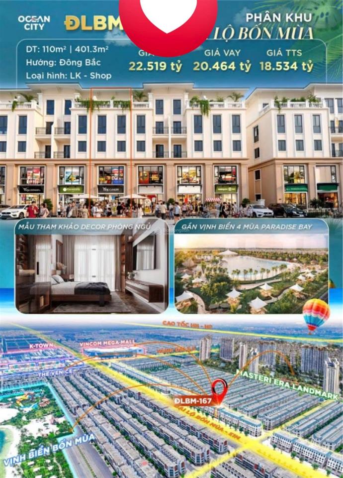 Cắt lỗ shophouse đại lộ bốn mùa  vinhomes ocean park 3  giá từ 26 tỷ nay chỉ còn 18,5 tỷ