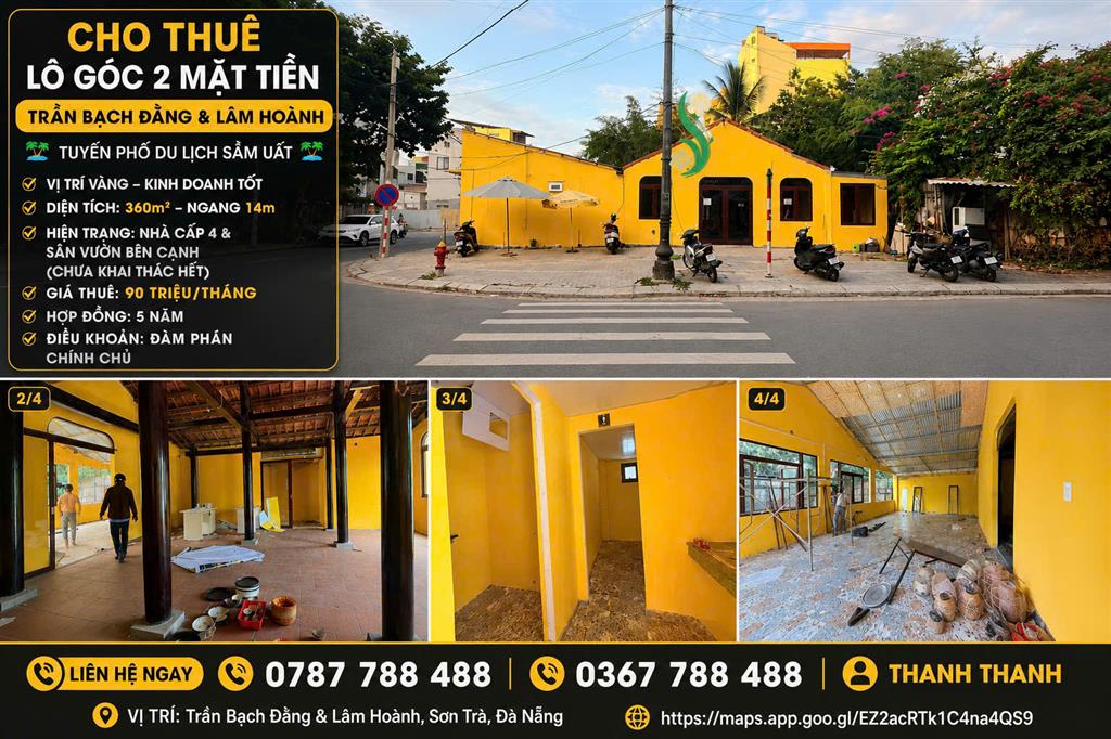 Cho Thuê Lô Góc 2 Mặt Tiền Trần Bạch Đằng và Lâm Hoành Đà Nẵng 360m² –  Giá 90 Triệu/Tháng