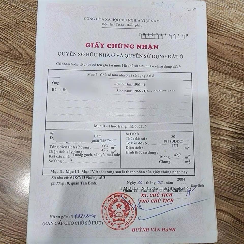 Bán nhà riêng 5,6 tỷ, 42,7 m2 tại thạch lam, phú thạnh, quận tân phú,