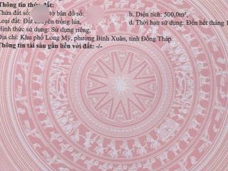 Bán đất mặt tiền đường huyện 98b, phường bình xuân, 500m2 giá 4,8 triệu/m2