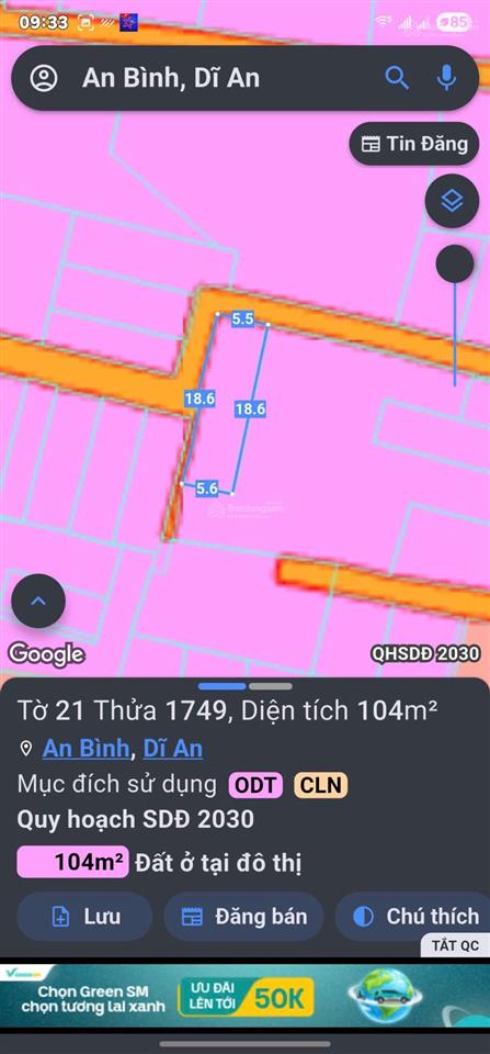 Chủ ngộp cần ra gấp thanh toán 1tỷ8 sở hữu lô đất 104m2 thổ cử đất phường dĩ an, tp hồ chí minh mới
