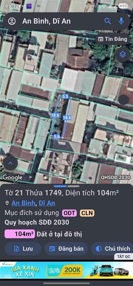 Chủ ngộp cần ra gấp thanh toán 1tỷ8 sở hữu lô đất 104m2 thổ cử đất phường dĩ an, tp hồ chí minh mới