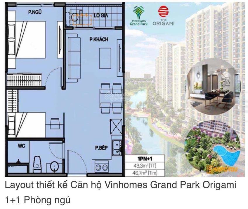 Chính chủ bán căn 1pn+ 47m2 giá 2,4 tỷ toà s10 view đẹp tại origami  vinhomes grand park, quận 9
