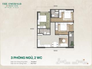 The emerald garden view căn 3pn 83m2 phòng khách 9.5m trả chỉ 15/tháng o,5% sân vườn nhiệt đới
