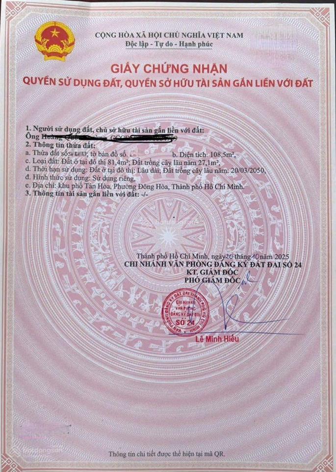 Bán đất gần làng đại học, cách tô vĩnh diện 50m, xây căn hộ dịch vụ ok