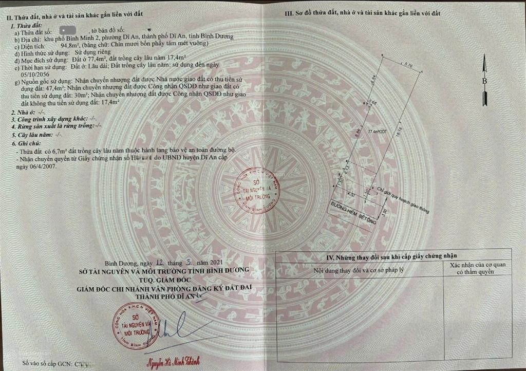 Bán đất gần nhà thờ dĩ an 1, ngay trần quốc toản 95m2 chỉ 4ty6 tl