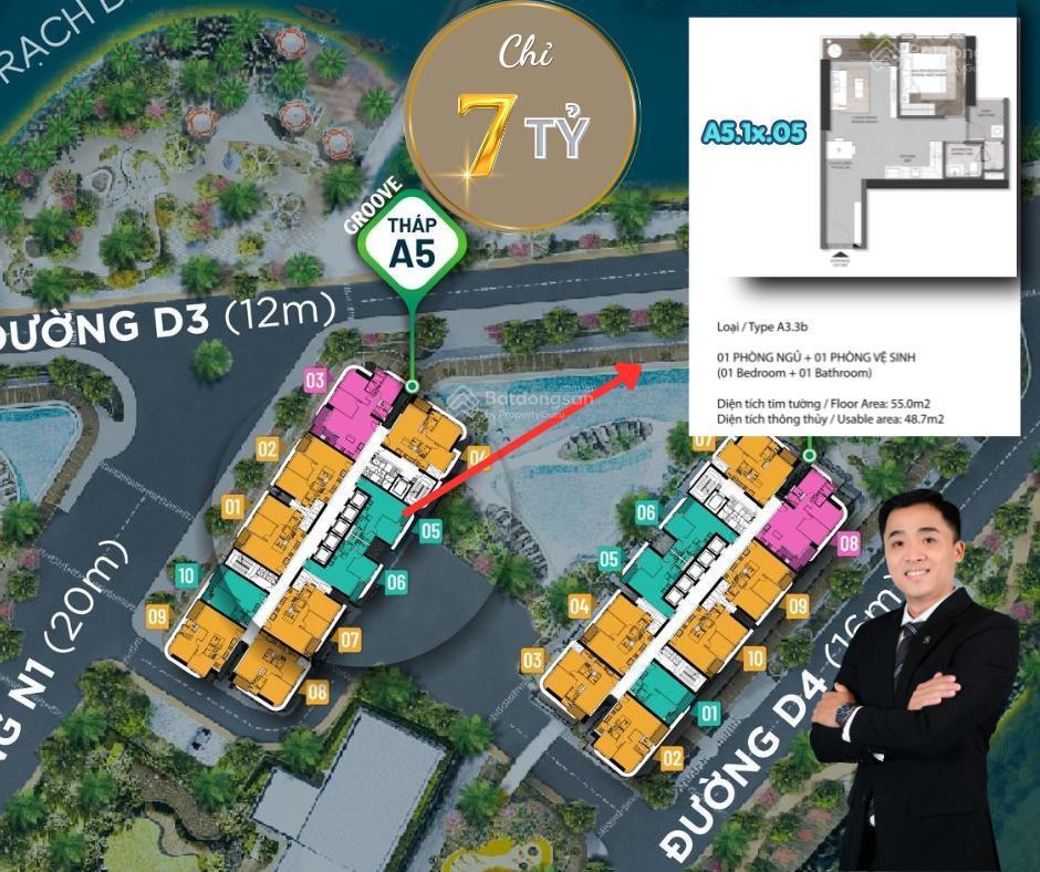 Bán căn 1pn siêu đẹp giá 7 tỷ (bao trọn thuế phí) đơn giá chỉ 127 triệu/m2