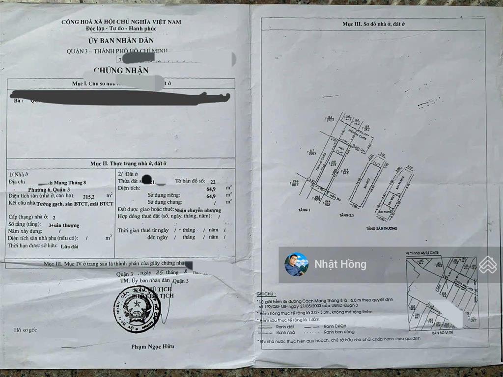 Bán nhà 3 tầng 65m2 phường xuân hoà , gần công viên tao đàn quận 3 cũ
