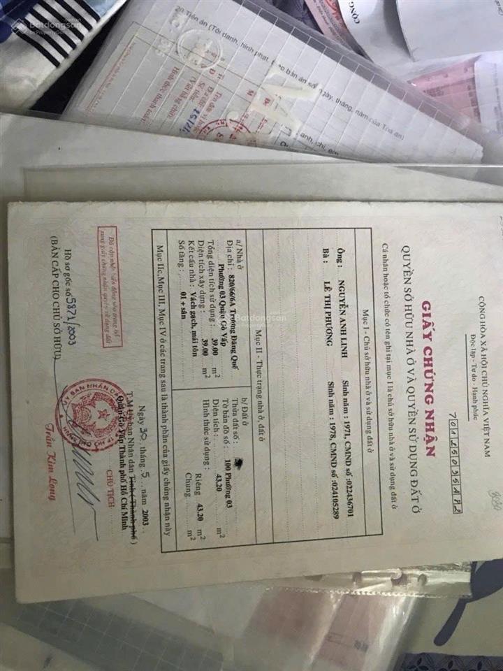 Chủ giảm 4,4tỷ3,8tỷ. nhà mới ở liền, trệt lầu. dt 4,5x10m=3,8tỷ.chốt. đường số 7, phường 3 gv.
