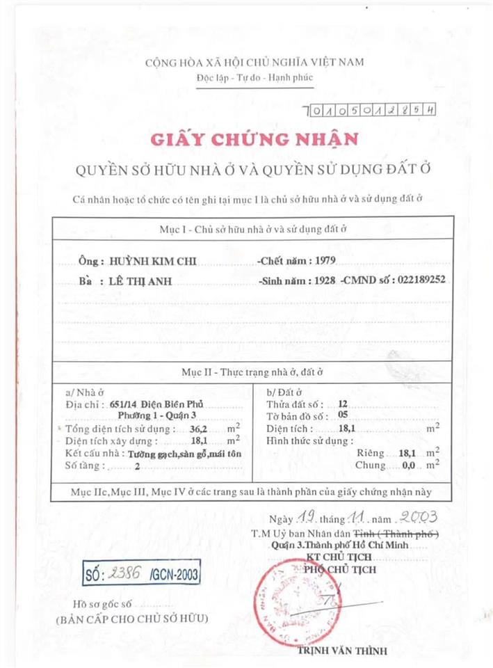 Giảm từ 3.2 tỷ xuống 2.65 tỷ hẻm 3.5m 651/14 điện biên phủ p1 quận 3, dt 2.8x7m, 1 trệt 1 lầu gỗ