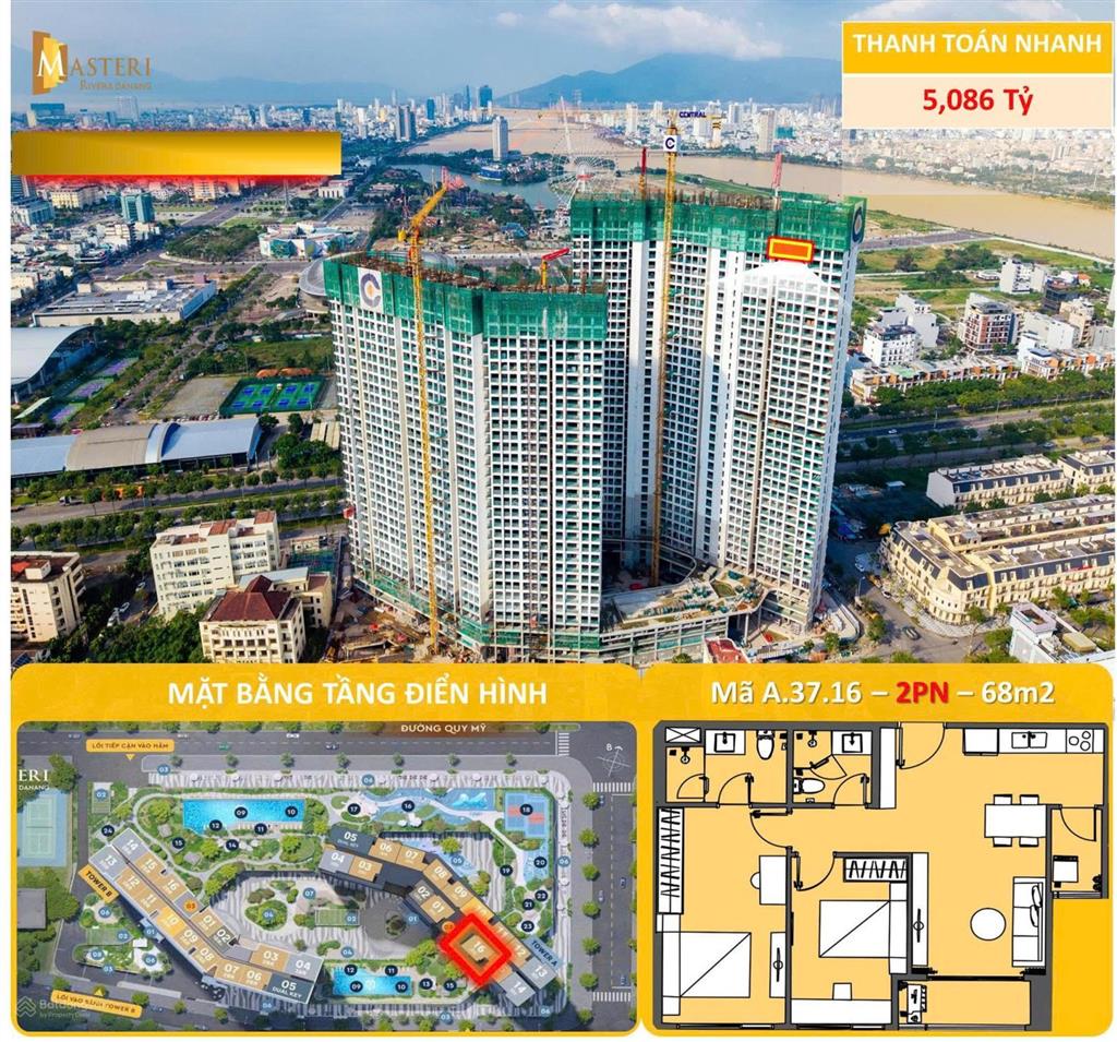 Bán căn masteri rivera 2pn a3716 giá gốc thanh toán nhanh 5,086 tỷ