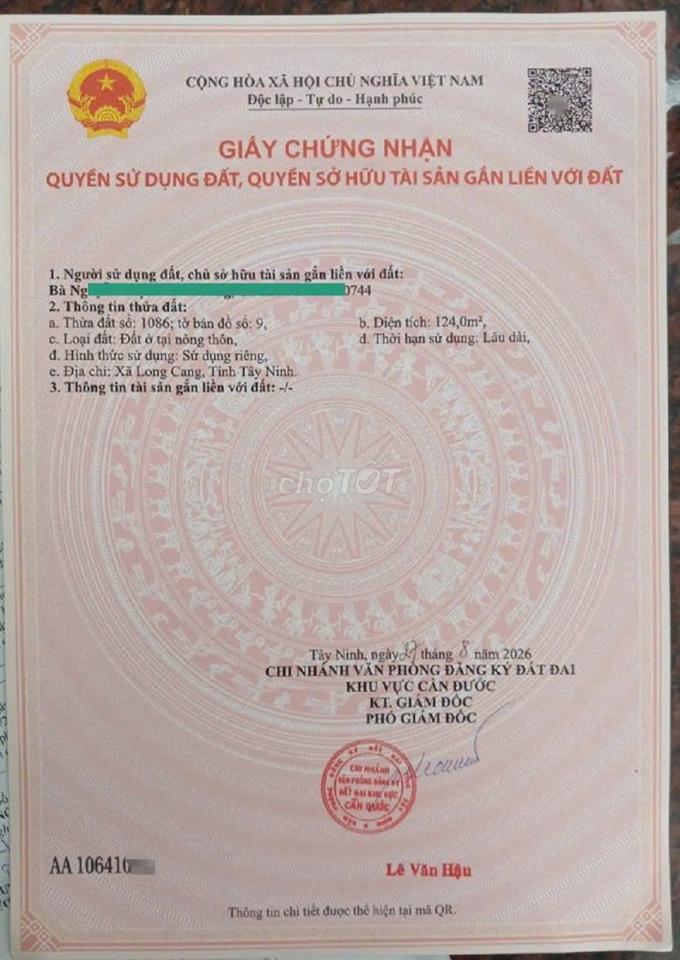 Đất hai mặt tiền trước và sau KDC Chợ LONG CANG