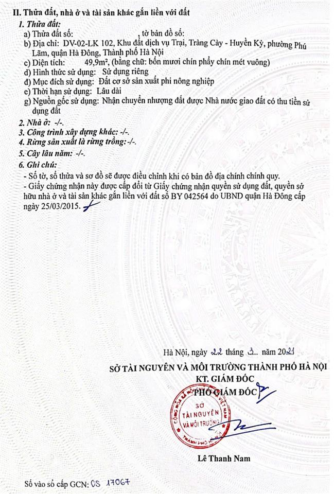 Bán đất dịch vụ tràng cày, huyền kỳ 50m2, mặt 4.8m, gần vườn hoa. giá 9,5 tỷ.