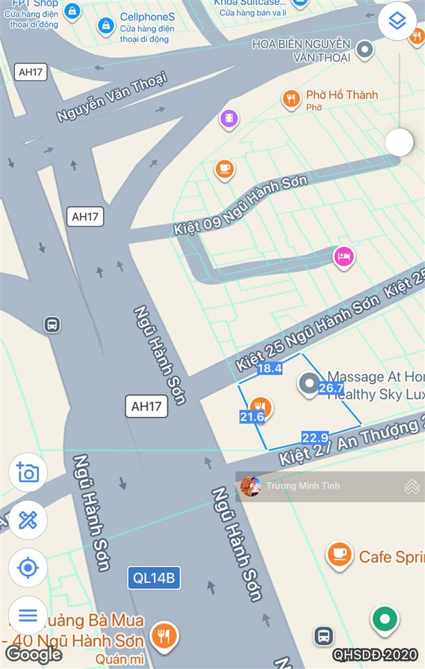 Bán đất 3 mặt tiền đường ngũ hành sơn, đà nẵng, dt 498.2m2 mặt tiền 21,43m, p. mỹ an, đà nẵng