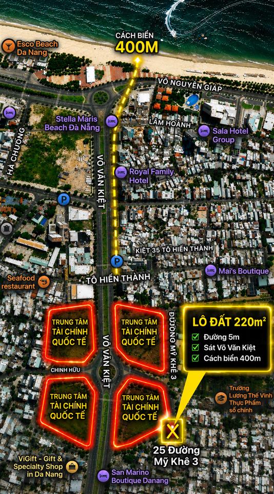 Bán nhanh võ văn kiệt cách biển mỹ khê 200m. diện tích khủng 220m²  giá 17,5 tỷ