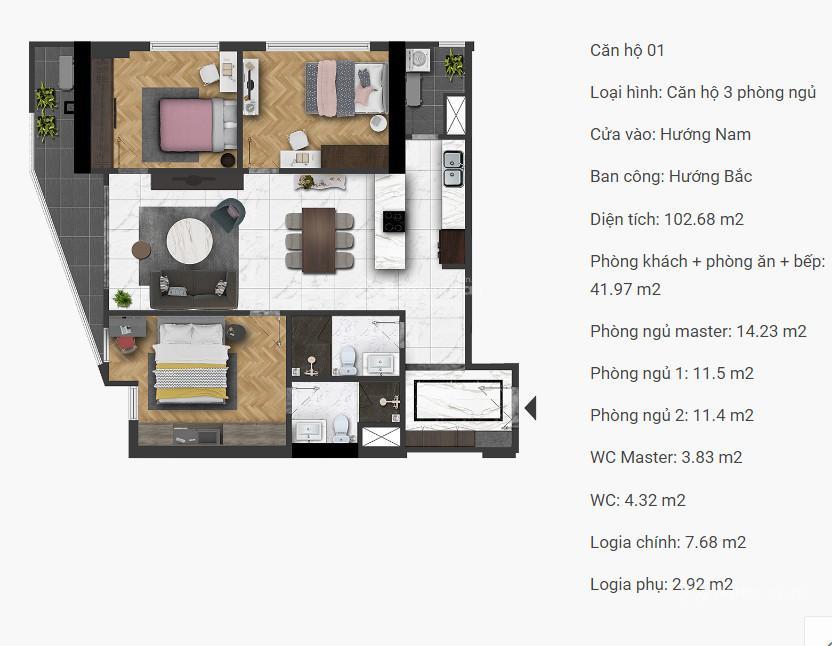 Siêu rẻ! bán căn hộ hateco laroma trục 01, 104 m², 3 pn, ban công đ + b, nội thất đẹp, giá 14,5 tỷ