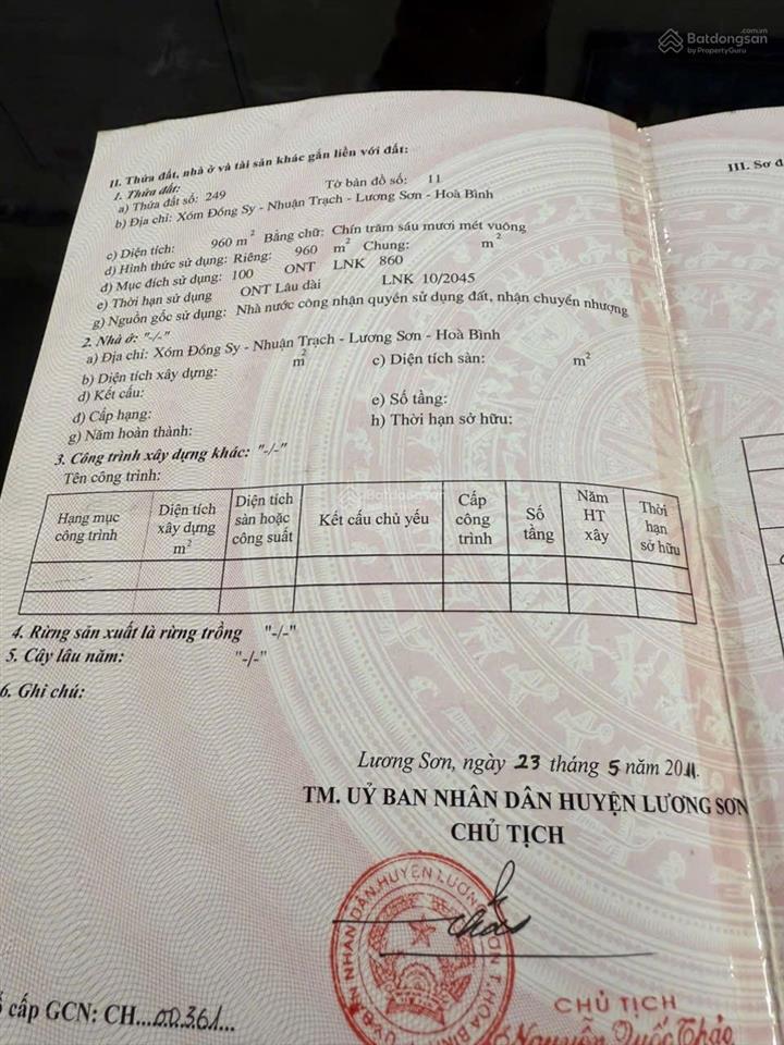Bán đất 960m2 tại liên xã, nhuận trạch, lương sơn, hòa bình, giá siêu hời 5,3 tỷ