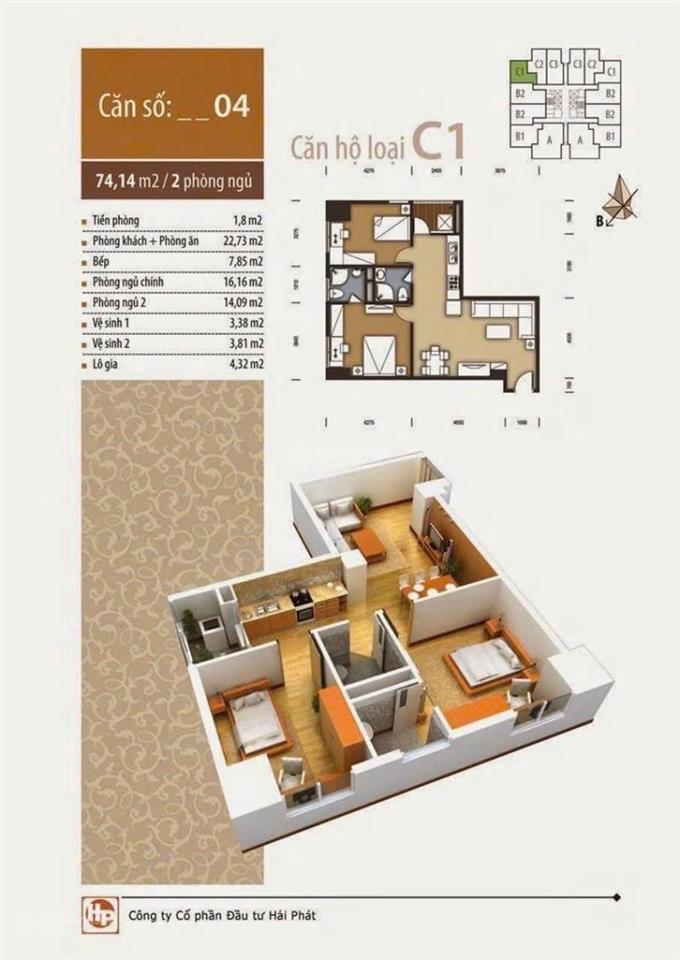 Bán căn góc tại ct1 the pride, tố hữu, hà đông, 4,35 tỷ, 75m2