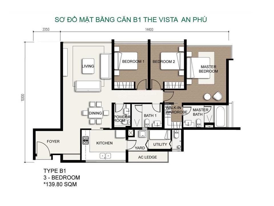 Căn hộ bán tại the vista gồm 3 phòng ngủ tầng trung view đẹp với diện tích 139m2