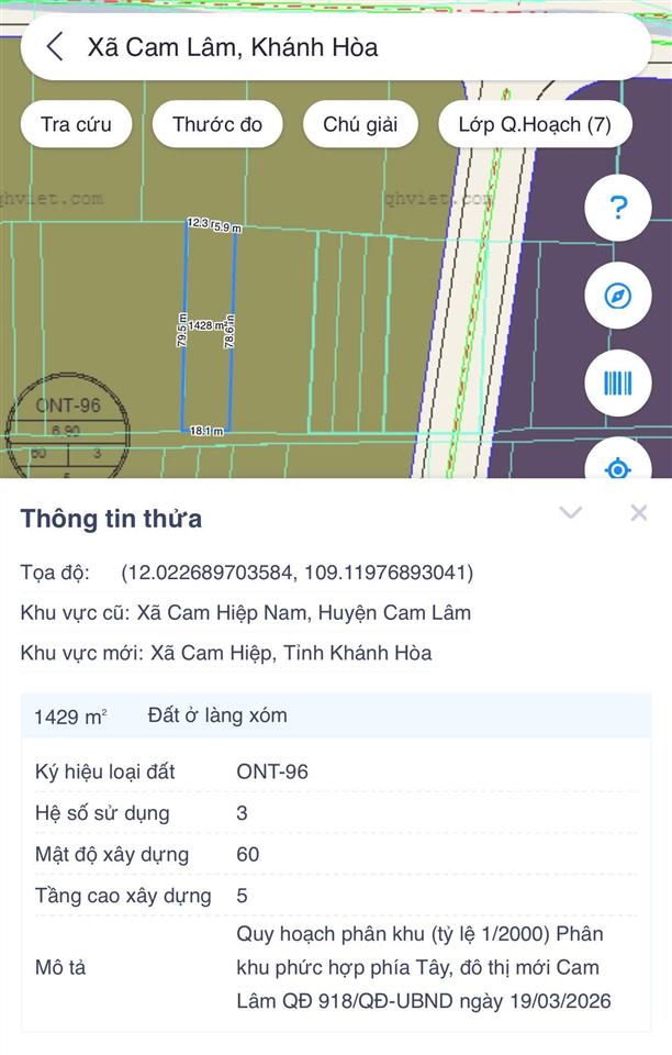 Đất quy hoạch giữ lại đô thị mới cam lâm, full thổ cư