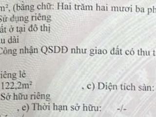Mặt tiền đường 20m nguyễn trung nguyệt dt 223,3m2 full thổ (ko lộ giới), 70m ra nguyễn duy trinh q2
