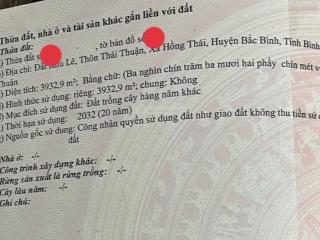 Chính chủ cần bán lô đất 3932.9m2 hồng thái, bắc bình, bình thuận