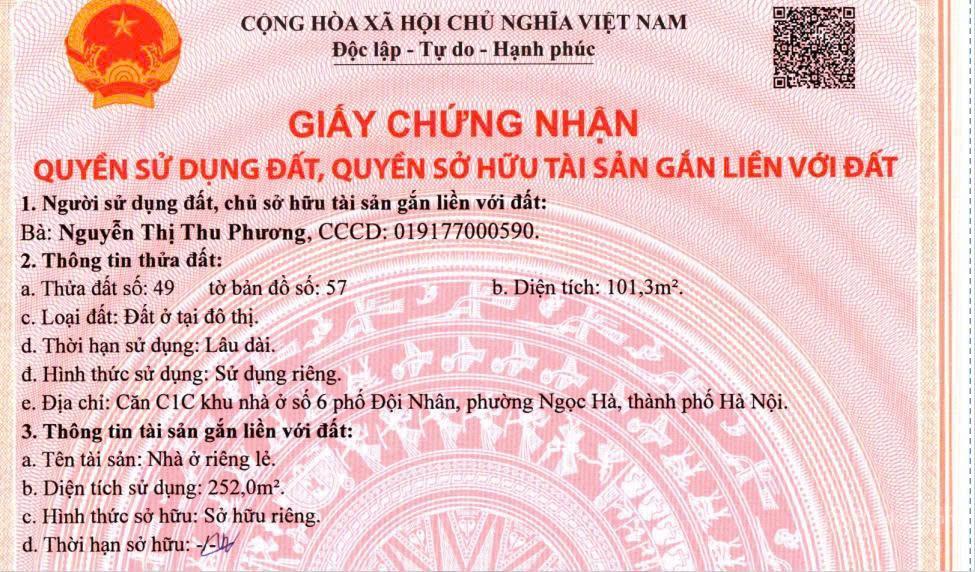 Cơ hội đầu tư lãi kép  bán nhà mặt phố đội nhân, ba đình 101.3m  mặt tiền 7m