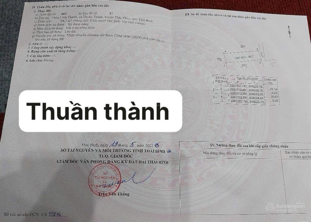 Cần bán lô đất thuận thành dt 99 m2 full thổ cư đường ô tô tải chạy thông giá chỉ có 580tr