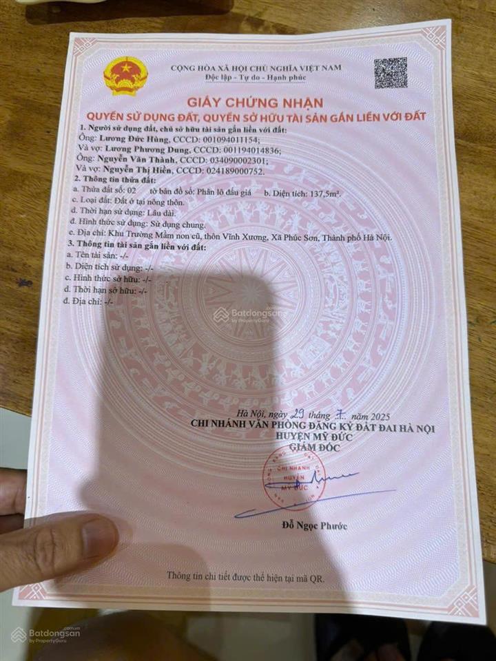 Lô đất đấu giá đẹp vĩnh xương, mỹ đức, hà nội