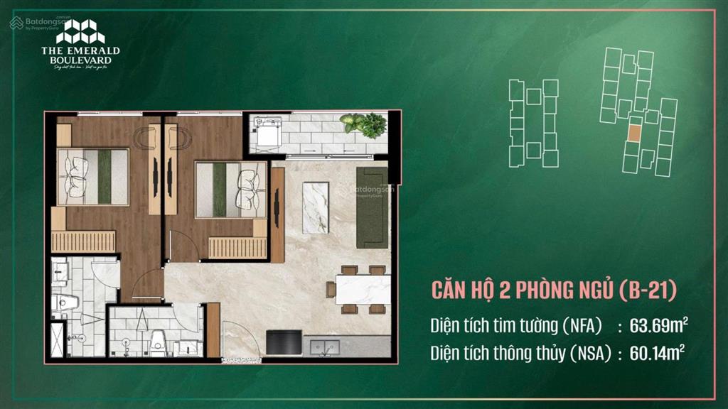 The emerald boulevard  căn hộ 2pn2wc full nội thất, gia dụng, trả góp nhẹ 30% trong gần 1.5 năm