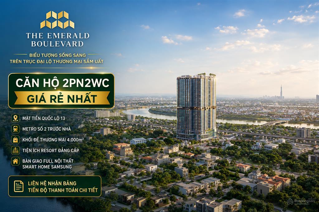 The emerald boulevard  căn hộ 2pn2wc full nội thất, gia dụng, trả góp nhẹ 30% trong gần 1.5 năm