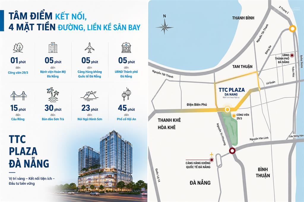 Căn 2pn ttc plaza  thiết kế rộng rãi, phù hợp ở và đầu tư. vị trí trung tâm thanh khê